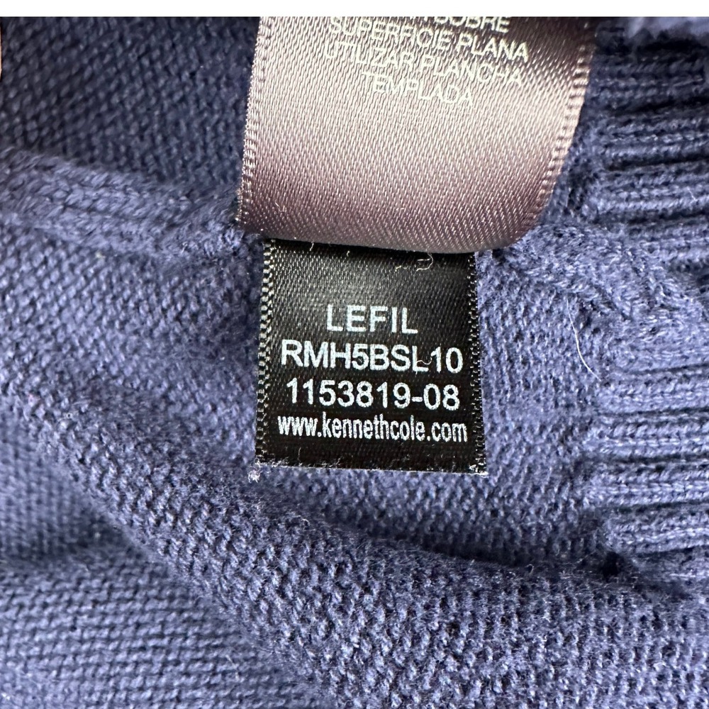 Kenneth Cole Reaction Mens XL Navy Blue Grey Stripe 1/4 Zip Cotton Sweater - Picture 10 of 11